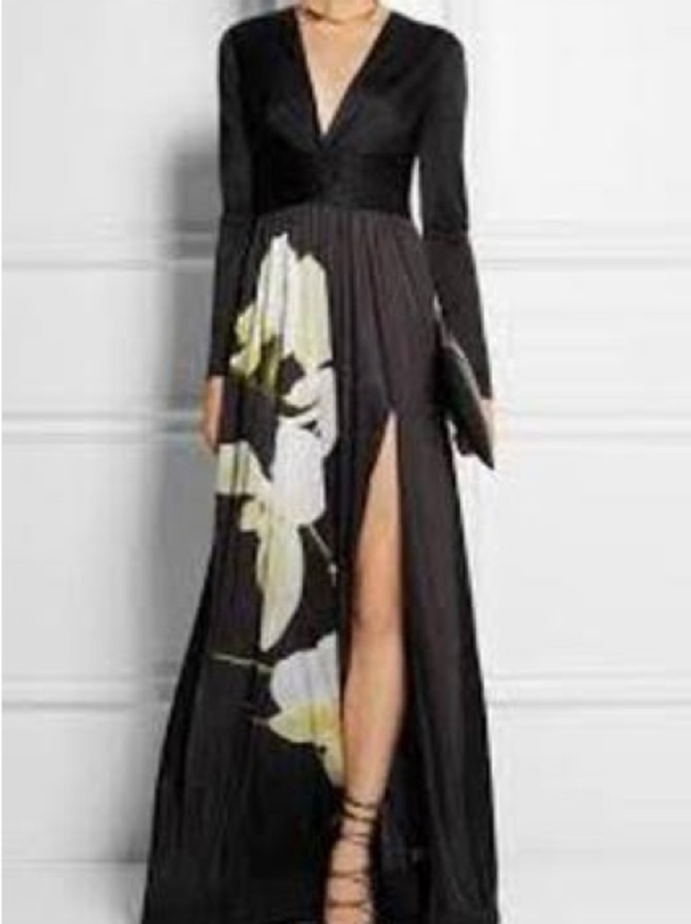 Altuzarra Black Maxi Dress with White and Pale Yellow Floral Print- NWT